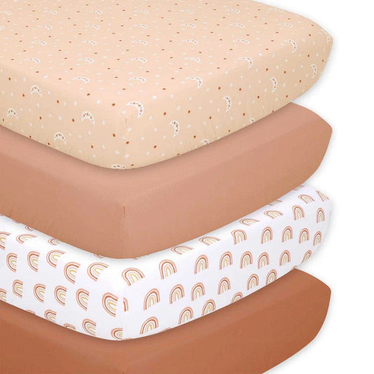 Boho Rainbow Prints & Solids 4 Pack Fitted Crib Sheet Set by The Peanutshell