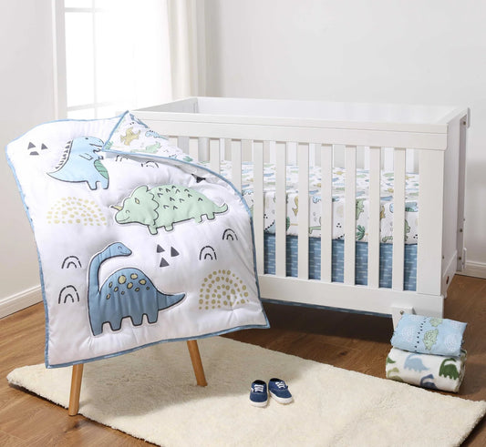 Chambray Blue Dino Dreams 5 Piece Baby Boys Crib Bedding by The Peanutshell
