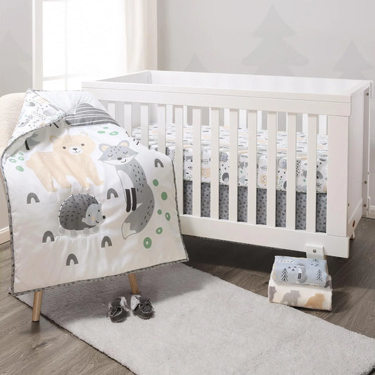 Woodscape Gray & Beige 5 Piece Unisex Baby Crib Bedding by The Peanutshell
