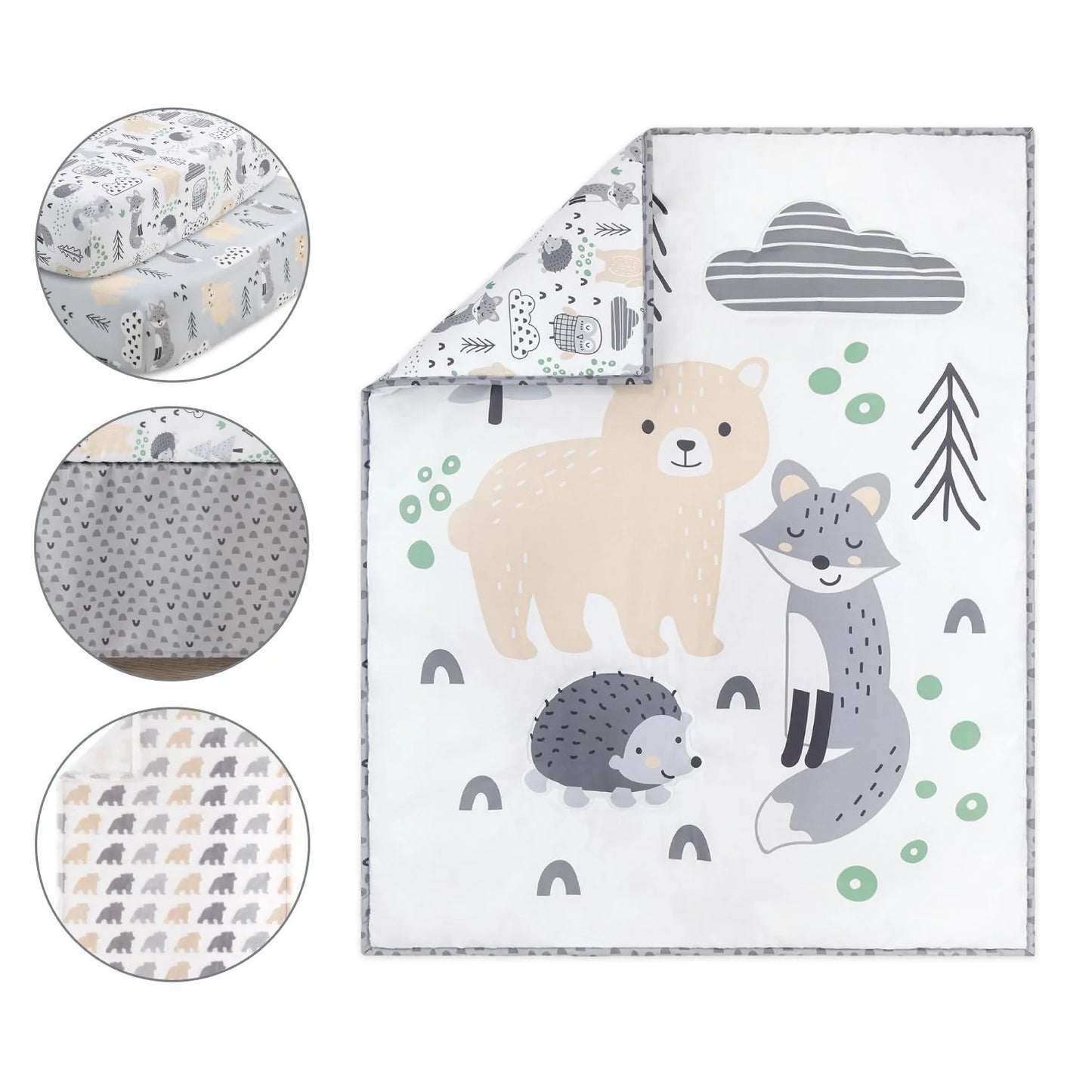 Woodscape Gray & Beige 5 Piece Unisex Baby Crib Bedding by The Peanutshell
