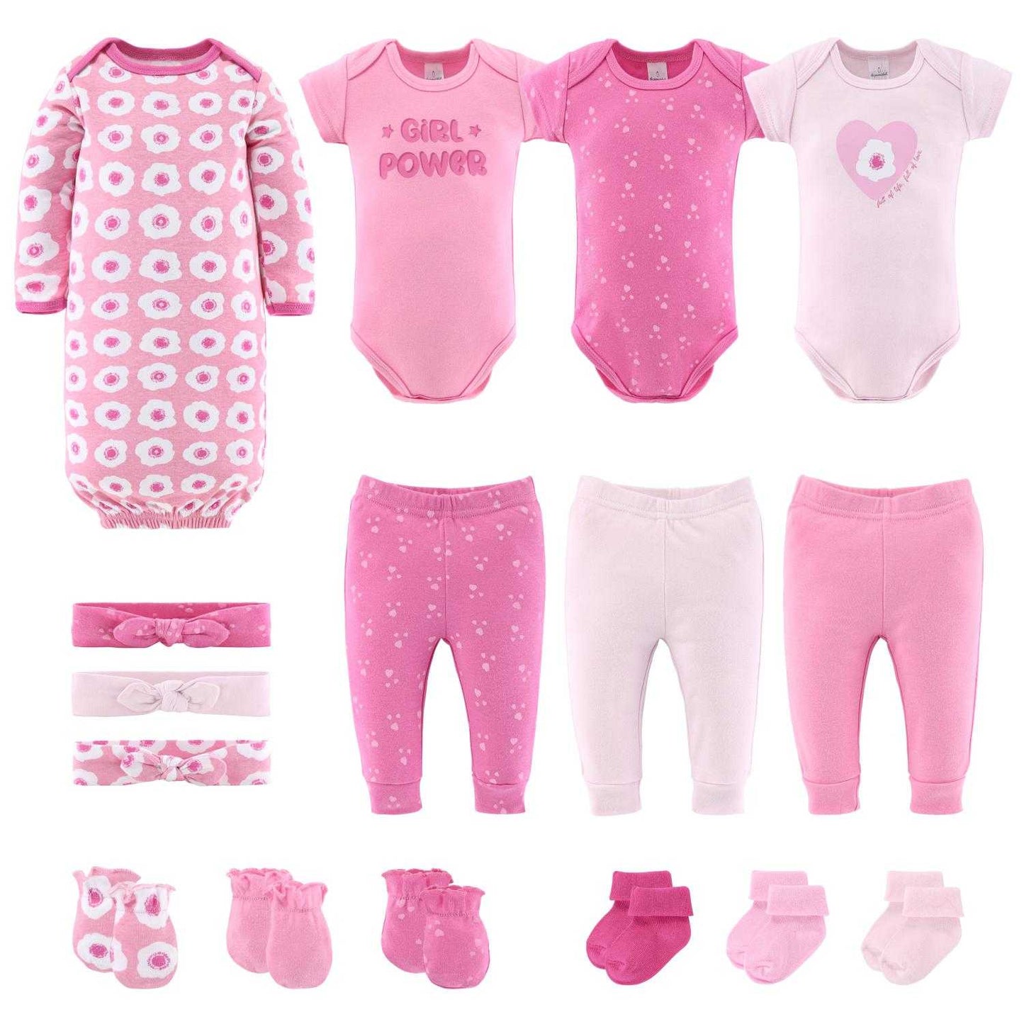 Pretty in Pink 16-Piece 100% Cotton Newborn Girl Baby Layette Gift Set