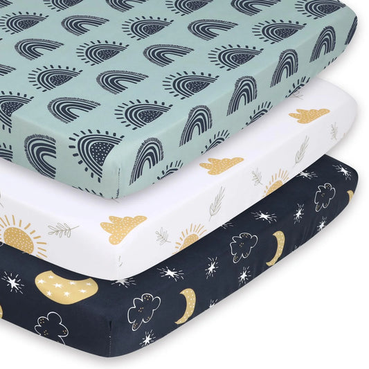 Day & Night Unisex Baby Playard Mini Crib Sheets, 3-Pack by The Peanutshell
