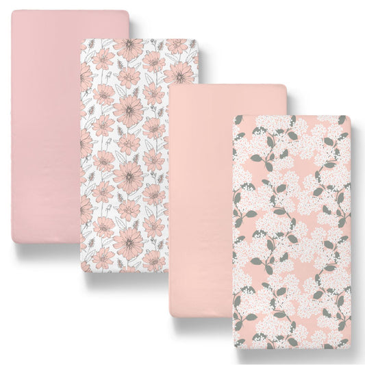 Cottage Floral Organic Cotton Baby Bassinet Sheets 4-Pack for Girls by The Peanutshell