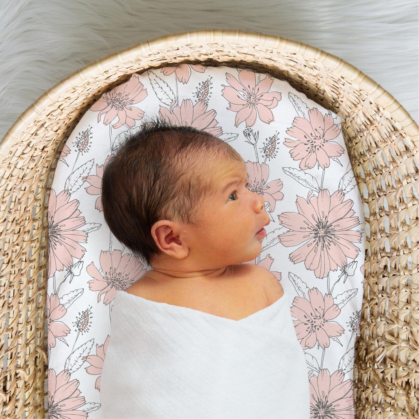Cottage Floral Organic Cotton Baby Bassinet Sheets 4-Pack for Girls by The Peanutshell