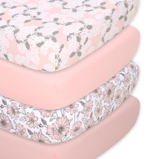 Cottage Floral & Solid 4-Pack Organic Jersey Fitted Crib Sheet Set by The Peanutshell