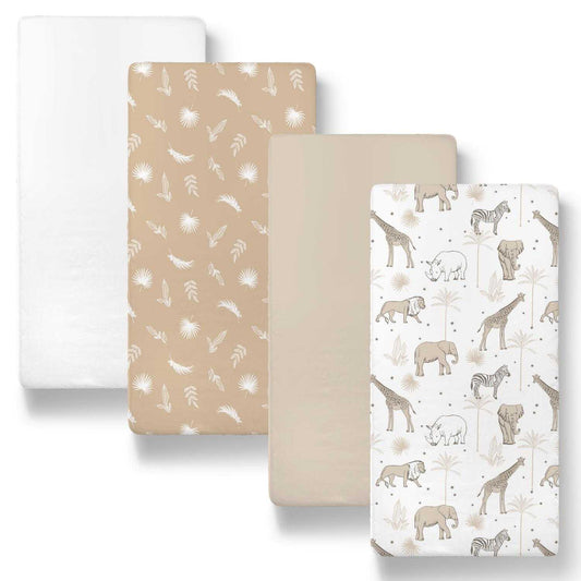 Caramel Safari Organic Cotton Baby Bassinet Sheets 4-Pack for Boys by The Peanutshell
