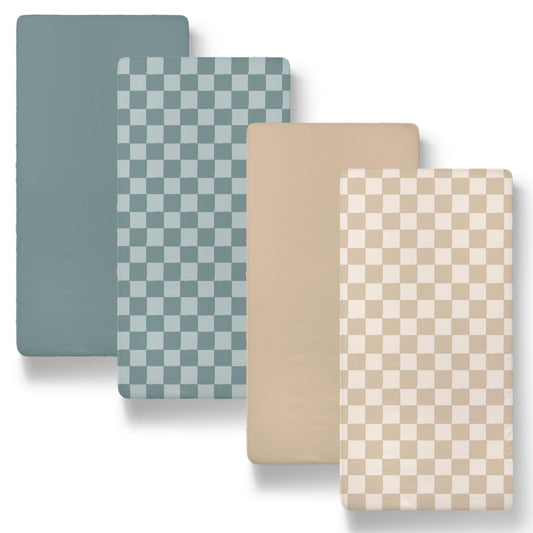 Classic Check Organic Cotton Unisex Baby Bassinet Sheets 4-Pack by The Peanutshell