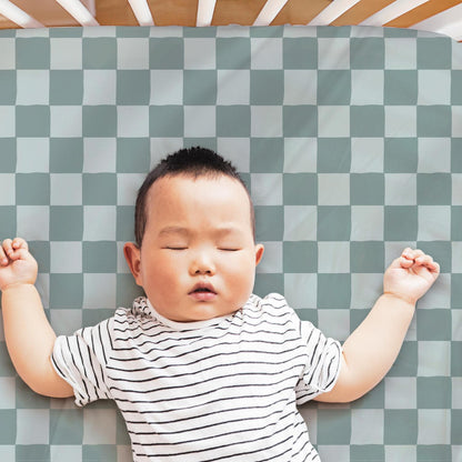 Check & Solid 4-Pack Fitted Organic Cotton Jersey Crib Sheet Set by The Peanutshell