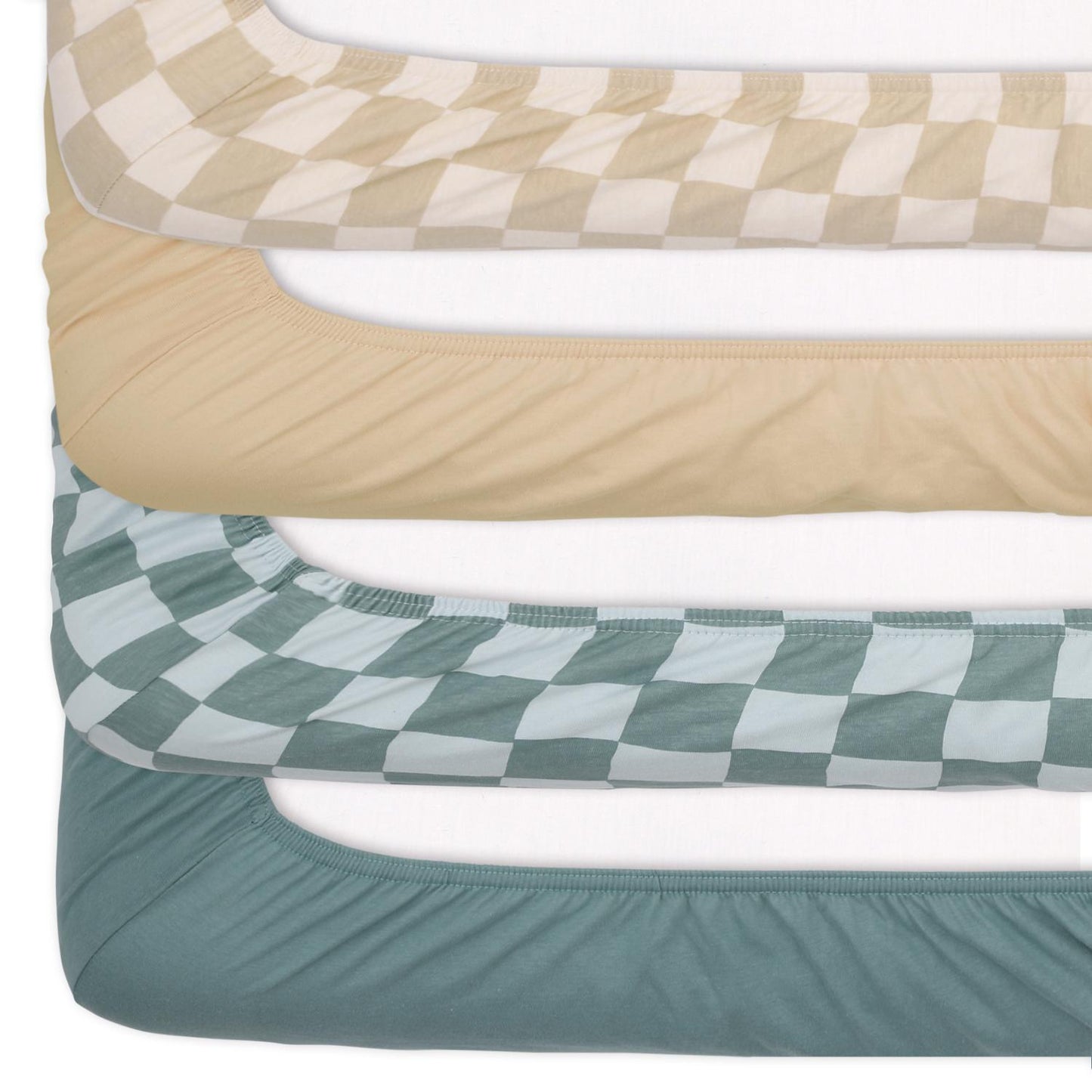 Check & Solid 4-Pack Fitted Organic Cotton Jersey Crib Sheet Set by The Peanutshell