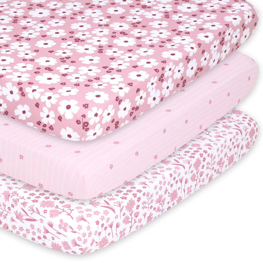 Daisy & Dainty Floral Girl Baby Playard Mini Crib Sheets, 3-Pack by The Peanutshell