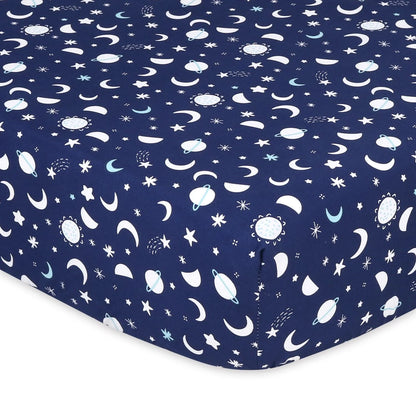 Space Motif Prints & Solids 4 Pack Fitted Crib Sheet Set by The Peanutshell