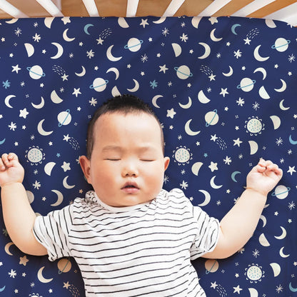 Space Motif Prints & Solids 4 Pack Fitted Crib Sheet Set by The Peanutshell