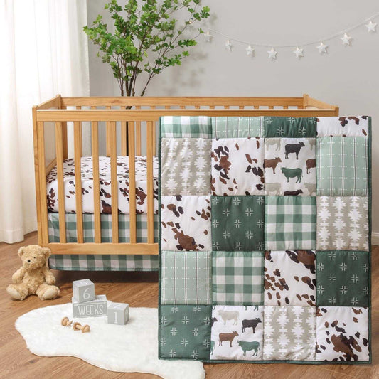 Boho Farmhouse Patchwork 3 Piece Baby Boys Crib Bedding Set by The Peanutshell