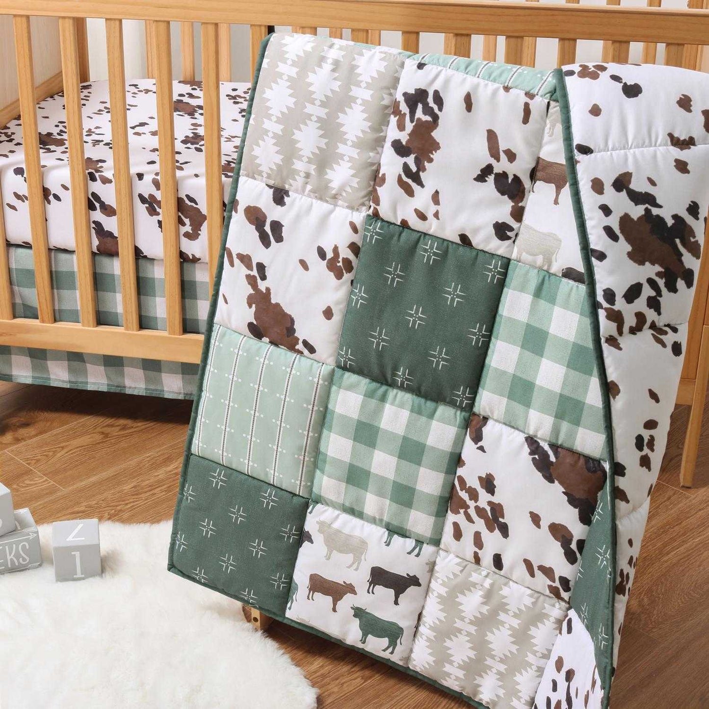 Boho Farmhouse Patchwork 3 Piece Baby Boys Crib Bedding Set by The Peanutshell