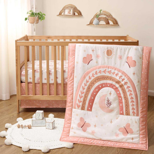 Boho Rainbow Butterflies 3 Piece Baby Girls Crib Bedding Set by The Peanutshell