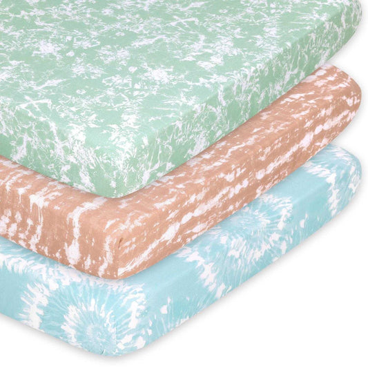 Boho Tie Dye Boy Baby Playard Mini Crib Sheets, 3-Pack by The Peanutshell