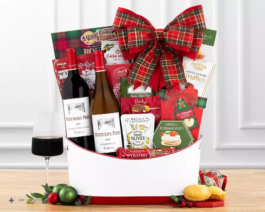 Vintners Path Christmas Holiday Tidings: Red & White Wine Gift Basket
