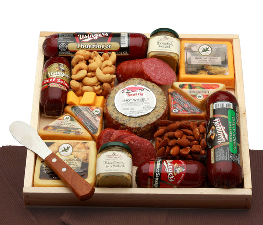 Deluxe Meat & Cheese Lovers Sampler Tray with Cheese Spreader by GBDS