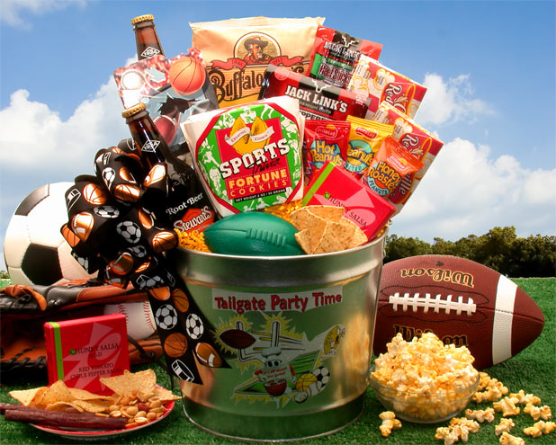 Tailgate Party Time Snacks! Sports Theme Men's Gift Pail for Any Occasion by GBDS