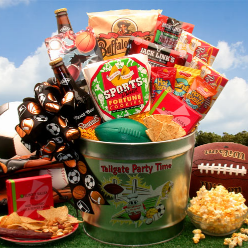 Tailgate Party Time Snacks! Sports Theme Men's Gift Pail for Any Occasion by GBDS