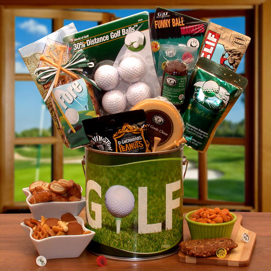 Fore! Golfers Snacks & Golf Gadgets Men's Gift Pail for Any Occasion by GBDS