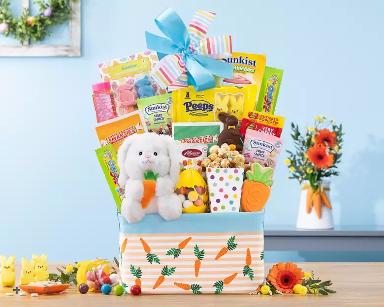 Hop To It: Kid's Easter Gift Basket with 6" Cottontail Bunny Plush Toy