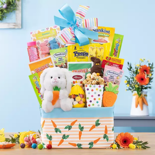 Hop To It: Kid's Easter Gift Basket with 6" Cottontail Bunny Plush Toy