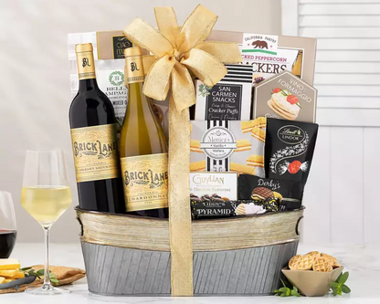 Brick Lane California Duet: Gourmet Red & White Wine Gift Basket