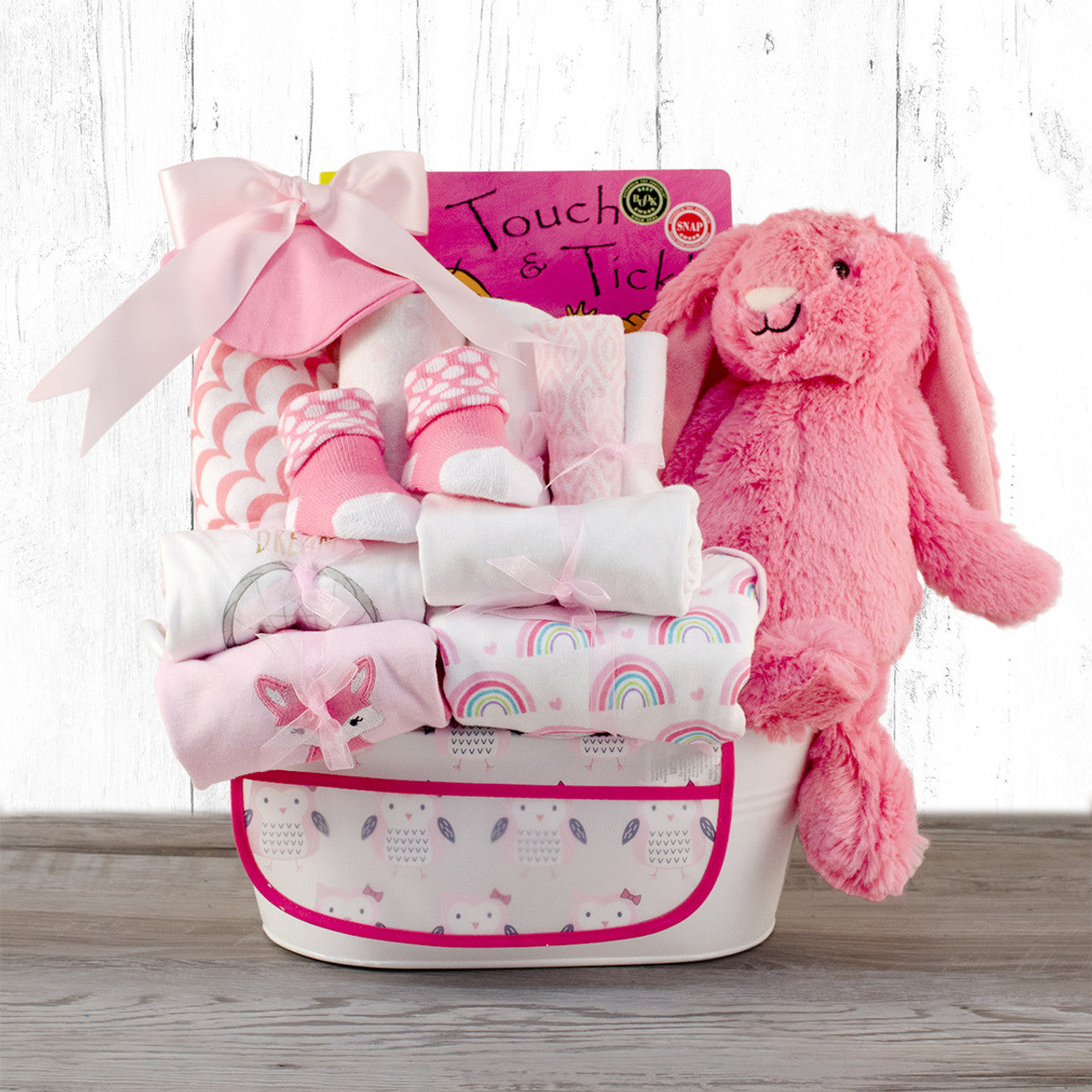 Dream Girl: Adorable Girl Baby Shower Gift Basket with Plush Bunny Toy