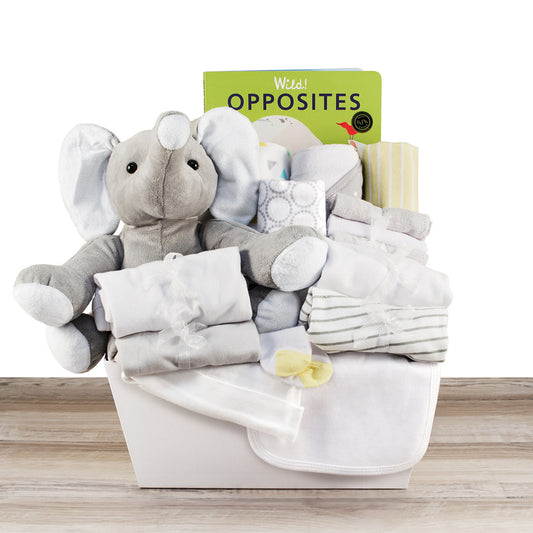 Born to be Wild: New Unisex Baby Shower Gift Basket with Elephant Plush Toy