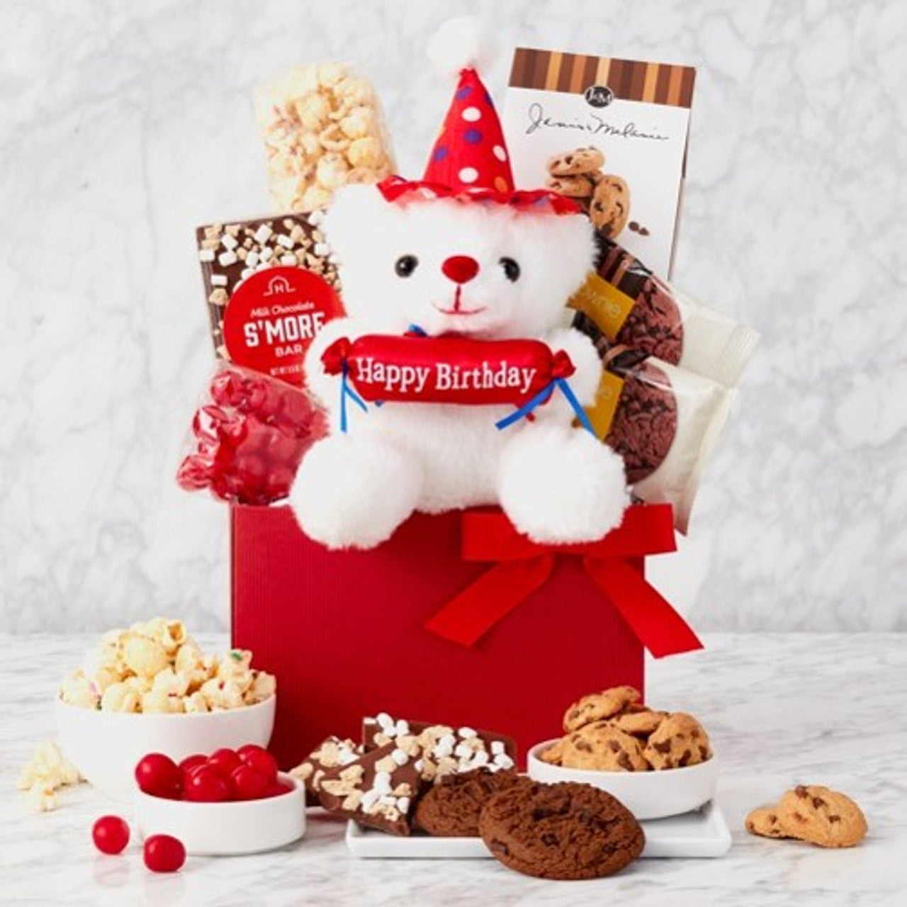 Beary Happy Birthday: Festive Sweets Gift Basket with 11" Teddy Bear Plush Toy