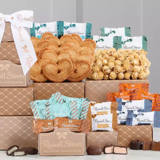 Sweet Delights: Russell Stover Chocolate & Popcorn Gift Tower