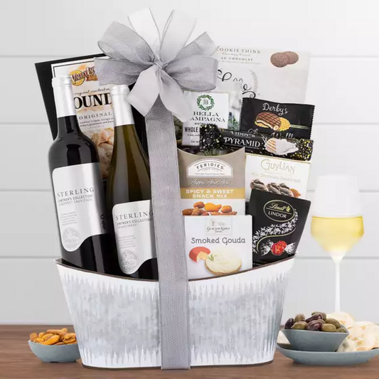 Sterling Vintner's Duet: Gourmet Wine Gift Basket for Any Occasion