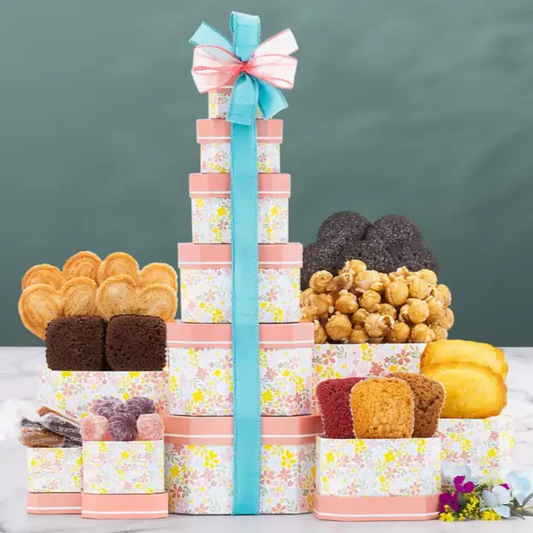 Floral Celebration: Gourmet Gift Tower - Great Spring or Summer Gift
