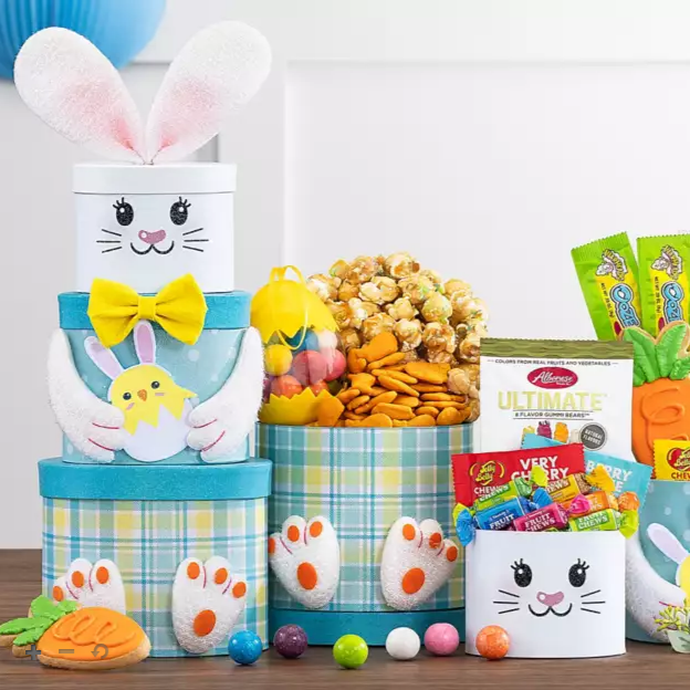 Easter Bunny Surprise: Happy Easter Candy & Cookie Gift Tower