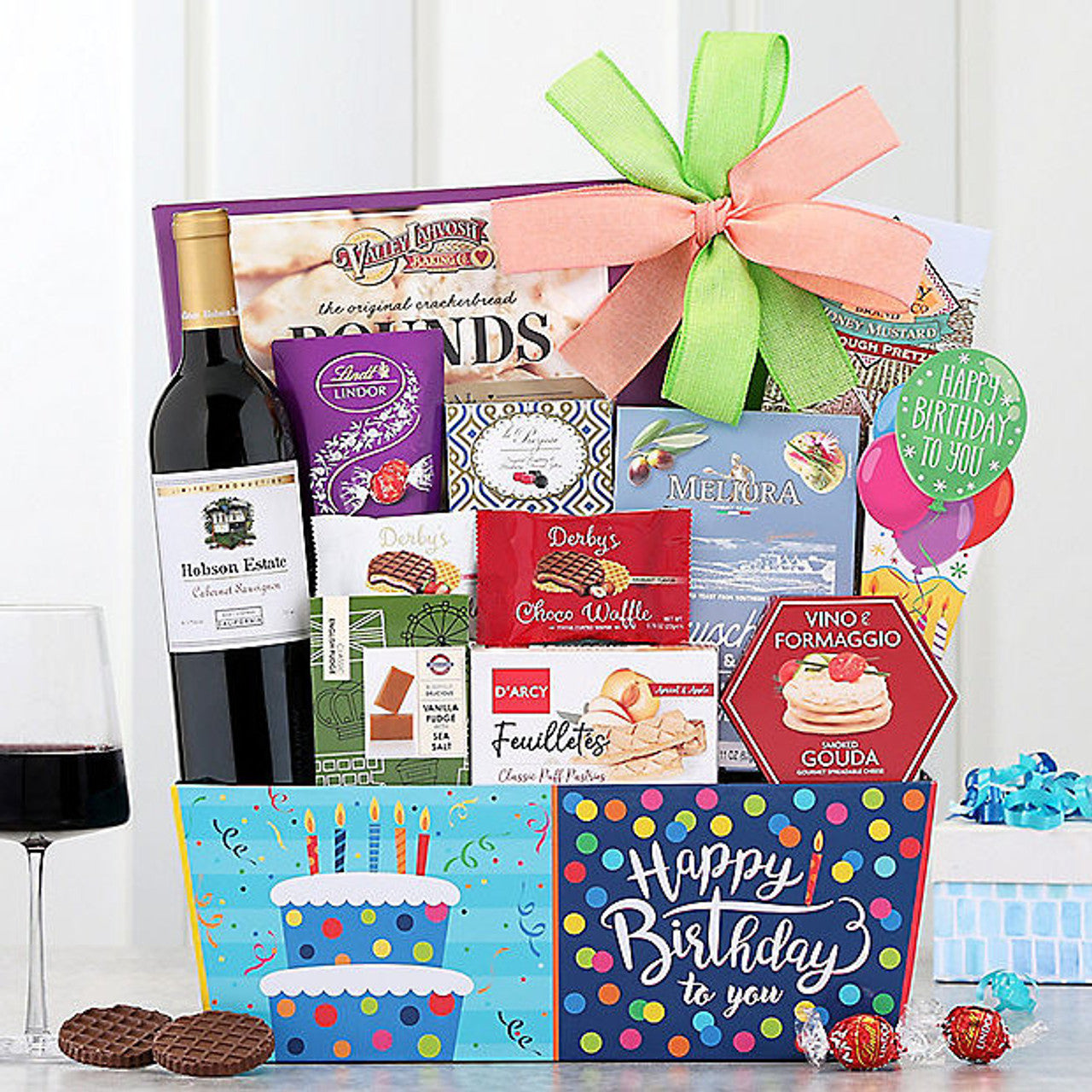 Hobson Estate Cabernet: Happy Birthday Gift Basket with Red Wine