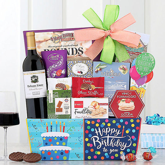 Hobson Estate Cabernet: Happy Birthday Gift Basket with Red Wine