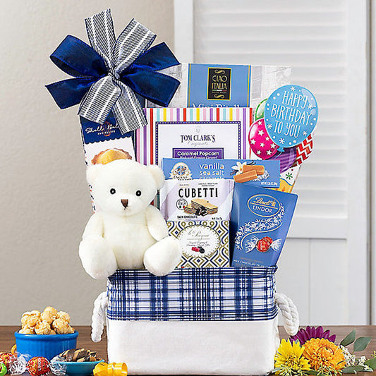 Bear Hugs: Birthday Gift Basket with Teddy Bear Plush Toy